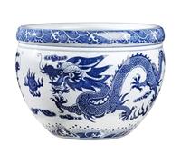 SAYEYBU Maceta De Porcelana con Forma De Pecera En Azul Y Blanco con DiseñO De DragóN, para Uso Exterior En La Entrada del JardíN, DecoracióN CláSica ContemporáNea,Azul,18.5x13.5cm