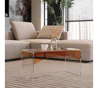 SAYEYBU Mesa Auxiliar AcríLico Forma C, Mesas Transparentes, DiseñO con Bloques Color, Ahorro Espacio, para Sala Estar, Dormitorio, BalcóN, Patio y Oficina,Naranja,Large