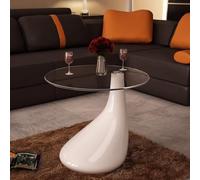 SAYEYBU Mesa Centro Vidrio Redondo 21,7 Pulgadas De Alto, Lado del Extremo del Soporte Vidrio Alto para Sala De Estar, Muebles para El Hogar,Blanca,1PCS