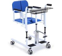 SAYEYBU Silla De Traslado HidráUlica para Pacientes En Casa, Silla De Ruedas PortáTil con Inodoro, Altura Ajustable, Asiento Abatible A 180°, Capacidad De Carga: 200 Kg,Azul,with+Storage Rack
