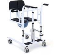 SAYEYBU Silla De Traslado HidráUlica para Pacientes En Casa, Silla De Ruedas PortáTil con Inodoro, Altura Ajustable, Asiento Abatible A 180°, Capacidad De Carga: 200 Kg,Negro,Bare Metal