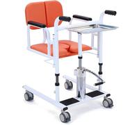 SAYEYBU Silla De Traslado HidráUlica para Pacientes En Casa, Silla De Ruedas PortáTil con Inodoro, Altura Ajustable, Asiento Abatible A 180°, Capacidad De Carga: 200 Kg,Naranja,with+Dinner Plate