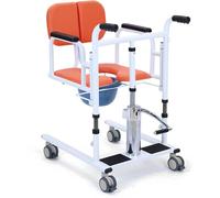 SAYEYBU Silla De Traslado HidráUlica para Pacientes En Casa, Silla De Ruedas PortáTil con Inodoro, Altura Ajustable, Asiento Abatible A 180°, Capacidad De Carga: 200 Kg,Naranja,Bare Metal