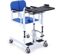 SAYEYBU Silla De Traslado HidráUlica para Pacientes En Casa, Silla De Ruedas PortáTil con Inodoro, Altura Ajustable, Asiento Abatible A 180°, Capacidad De Carga: 200 Kg,Azul,with Desk+Storage