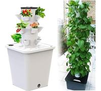 SAYEYBU Sistema Cultivo HidroponíA JardíN Torre 10-30 Sitios Planta Plantilla JardíN Vertical Kit JardíN Inteligente Interior con Bomba Y Tanque Agua MóVil (No Se Incluyen PláNtulas),Blanca,15 Holes