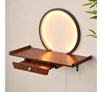 SAYEYBU Soporte Pared para Estatua Buda con Luz Led, Mesa RetráCtil Bambú para Ofrendas y OracióN para Sala Estar, Estante Altar Pared para Ofrendas Incienso,Rosewood Color,40X25CM