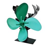 SAYEYBU Ventilador Estufa LeñA 4 Aspas con Motor TéRmico, Alimentado Calor, CalefaccióN y Ahorro EnergíA Hogar, Ventilador Chimenea para una Mejor DistribucióN Calor Interiores.,Cyan