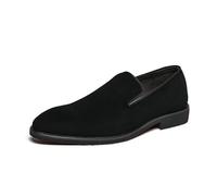 Zapatos Oxford Formales for Hombres, sin Cordones, Color sólido, Punta Redonda, Gamuza, Empeine, tacón de Bloque Antideslizante, Suela de Goma Baja, Trabajo (Color : Negro, Size : 45 EU)