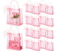 Sayglossy 24 bolsas de regalo de color rosa transparente con asas, bolsa transparente con purpurina de 6.3 x 5.9 x 2.8 pulgadas, bolsas de regalo de PVC reutilizables con cintas para bebé, despedida