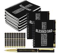 Sayglossy Juego de 15 cuadernos y bolígrafos cristianos para hombres, cuaderno y bolígrafo negro con espiral, versículo bíblico, bolígrafo retráctil de bambú para papá, pastores, día del padre, regalo