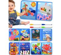 SAYHALO® Libro Montessori 1 año - 24 en 1 Busy Board de Actividad, Libro Interactivo Juguetes Montessori para Niños 1 2 3 años - 12 Páginas Marino - Diseño Original