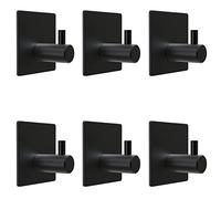 SAYONEYES Ganchos de toalla autoadhesivos negros mate para montar en la puerta de la pared del baño, tiras fuertes de acero inoxidable SUS304, ganchos de pared 3M para colgar abrigos, sombreros
