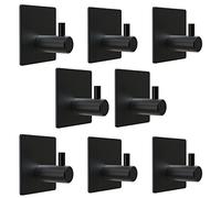 SAYONEYES Ganchos de toalla autoadhesivos negros mate para montar en la puerta de la pared del baño, tiras fuertes de acero inoxidable SUS304, ganchos de pared 3M para colgar abrigos, sombreros