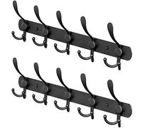 SAYONEYES Perchero de pared con 5 ganchos tri para colgar, acero inoxidable SUS304 resistente de 16 pulgadas, acabado mate, impermeable, ganchos de pared para baño, dormitorio (negro, paquete de 2)