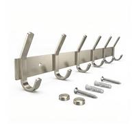 SAYONEYES Perchero de pared con 6 ganchos para colgar - 17 pulgadas de acero inoxidable SUS304 resistente acabado cepillado impermeable - Perchero de pared para baño, cocina, entrada (plata)