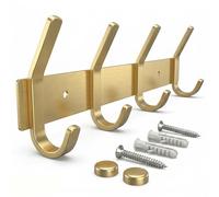 SAYONEYES - Perchero de pared dorado cepillado, barra de acero inoxidable de 30,5 cm con 4 ganchos dobles, para recibidor, baño, dormitorio, cocina, moderno, para abrigos, sombreros, toallas
