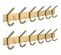 SAYONEYES Perchero de pared dorado cepillado con 6 ganchos dobles para colgar, ganchos de pared rústicos de acero inoxidable SUS304 de 17 pulgadas, para sombrero, ropa, bolso, toalla, paquete de 2