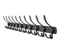 SAYONEYES Perchero de pared negro con 10 ganchos tri para colgar - 32 pulgadas de acero inoxidable rústico resistente - Soporte de pared para sombreros, percha, ropa, chaqueta, ganchos de pared - 1