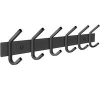 SAYONEYES Perchero de pared negro mate con 6 ganchos dobles para colgar, ganchos de pared de acero inoxidable SUS304 resistente de 17 pulgadas, para sombreros, ropa, bolsos, toallas, 1 paquete
