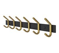 SAYONEYES Perchero de pared - Perchero negro y dorado con 6 ganchos dobles para abrigos, ganchos de pared de acero inoxidable de 17 pulgadas para entrada, baño, dormitorio, armario, toalla, sombrero