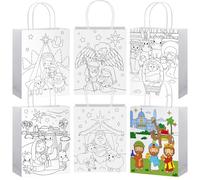 Saypacck 24 bolsas reutilizables para colorear tu propio pesebre, Navidad, belén, para colorear, religioso, cristiano, bebé, Jesús, ángel, papel kraft, bolsas de caramelos para invierno, suministros