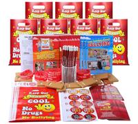 Saypacck 450 piezas de cinta roja para la semana de prevención del abuso de drogas, artículos de concienciación a granel antibullying marcadores lápiz, pulsera, libro para colorear, bolsa de golosinas