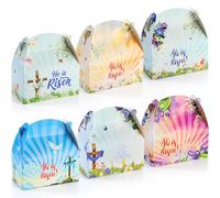 Saypacck 60 cajas de dulces de Pascua He is Risen, cajas de regalo de Pascua con asas, cajas de galletas de Pascua para recuerdos de fiesta de Pascua, suministros de escuela bíblica, suministros