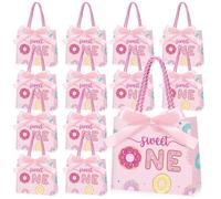 Saypacck Sweet One Party Favors - Bolsas de dona con asas para decoración de fiesta de cumpleaños, 5.51 x 2.36 x 4.72 pulgadas