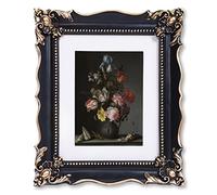Saysmile Marco de fotos vintage de 8 x 10 pulgadas con diseño de flores en relieve, marco negro ornamentado para fotos de 8 x 10 o 5 x 7 pulgadas con paspartú blanco, decoración del hogar (negro, 8 x