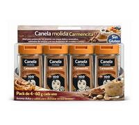 Sazonador Canela Molida Carmencita, Ideal para potenciar tus postres con toque dulce y aromático, salteados de verdura y en tus desayunos de cereales o avena, Sin Gluten, Contiene 4 unidades de 43 g