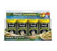 Sazonador Perejil Carmencita, Ideal para pescados, salsa, huevos y verduras, sabor fresco en una ensalada de cuscús, tomate, pepino y hierbabuena, Sin Gluten, Contiene 4 unidades de 12 g