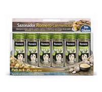 Sazonador Romero Carmencita, Ideal para conejo, patatas, paellas y guisos, si infusionas con el agua de un asado de cordero, su aroma impregnará más la carne, Sin Gluten, Contiene 6 unidades de 25 g