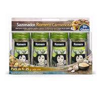 Sazonador Romero Carmencita, Ideal para conejo, patatas, paellas y guisos, si infusionas con el agua de un asado de cordero, su aroma impregnará más la carne, Sin Gluten, Contiene 4 unidades de 25 g