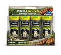 Sazonador Tomillo Carmencita, Ideal para carnes blancas, guisos, paellas y verduras, Aroma balsámico al integrarlo en una sopa de cebolla, Sin Gluten, Contiene 4 unidades de 25 g