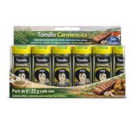 Sazonador Tomillo Carmencita, Ideal para carnes blancas, guisos, paellas y verduras, Aroma balsámico al integrarlo en una sopa de cebolla, Sin Gluten, Contiene 6 unidades de 25 g