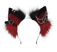 sazpajacos Metal Punk Orejas de Gato Tocado Orejas de Animal Tocado Anime Disfraz Atrezzo Halloween Carnaval Cosplay Accesorios de Disfraz para Adultos Mujeres Hombres, Nero Rosso