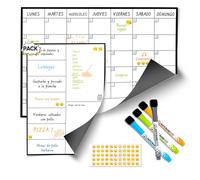 SB® Pack Calendario Magnetico Nevera Mensual A3 + Planificador Semanal A4 para Nevera + 4 Rotuladores Premium + 55 Stikers| Pizarras Magneticas Nevera, el Mejor Planificador Mensual (A3+A4)