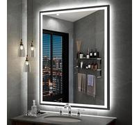 S'bagno 60x80cm Espejo-Baño-con-Luz, Espejos de Baño con Led Marco de Aluminio Negro, IP44 Bluetooth Espejo Baño Led con Función Antivaho/ 3 Colores de Luz/Regulable/Memoria, Horizontal o Vertical