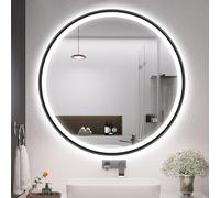 S'bagno Espejo Baño con Luz Redondo 70 cm, Espejos de Baño con Led con Marco de Aluminio, Anti-Vaho, 3000-6500K, Vidrio Templado HD, IP44, Función de Memoria, Negro