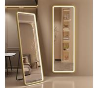 S'bagno - Espejo de pie con iluminación LED 160 x 50 cm, marco de aluminio, gran espejo ajustable 3000 - 6500 K y función de memoria, cristal reforzado