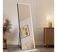 S'bagno Espejo de Pie Cuerpo Entero con Luz 160x50cm, Marco de Hierro, Espejo Cuerpo Entero 3000-6500K & Función de Memoria, Vidrio Reforzado, Espejo Grande para Vestuarios y Dormitorio, Negro