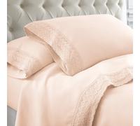 Sbanas de encaje de crochet de microfibra suave de hilos modernos - Luxurious Microfibra Bed Sheets - Incluye hoja plana ajustada con bolsillos