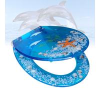SBCGFY Asiento de Inodoro con Cierre Suave y topes Antideslizantes, Tapa de Resina con Efecto 3D Transparente Decorativo Que Nunca se aflojará para baños Familiares o Locales comerciales, delfín Azul