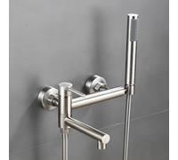 SBCGFY Grifo Mezclador de Ducha y bañera de Pared Color Oro - Gira 90°, Monomando, Completo con Cabezal de Ducha y Manguera para una Lujosa renovación de baño, Acabado Cepillado.