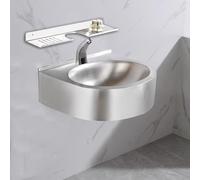 SBCGFY Lavamanos de Pared de Acero Inoxidable con Grifo - Lavabo versátil para Garaje, Restaurante, lavandería, Uso Exterior, Plateado, 48 x 41,5 x 15 cm