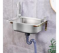 SBCGFY Mueble de baño, Fregadero de Acero Inoxidable 304, Fregadero de Pared, Lavabo Multiusos con Grifo, lavamanos portátil, Grifo de Agua fría Individual, 52 x 38 cm