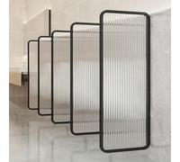 SBCGFY Tabique de Vidrio Templado para Adultos, tabique urinario con diseño Transparente, Separador urinario Moderno en Pared, tabique de Acero Inoxidable montado en Marco, Negro - 5 Piezas