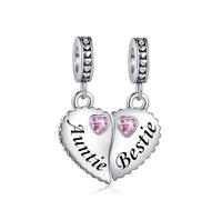 SBI Jewelry Abalorio colgante de corazón con piedra natal rosa compatible con pulseras Pandora para mujer, talla única, Cobre, No es una piedra preciosa