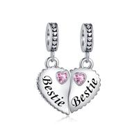 SBI Jewelry Abalorio colgante de corazón con piedra natal rosa compatible con pulseras Pandora para mujer, talla única, Cobre, No es una piedra preciosa