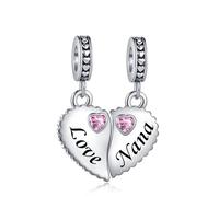 SBI Jewelry Abalorio colgante de corazón con piedra natal rosa compatible con pulseras Pandora para mujer, talla única, Cobre, No es una piedra preciosa